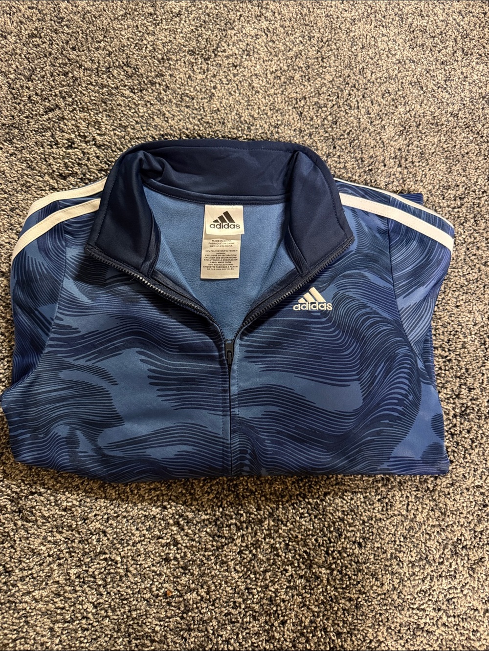 adidas Kids Navy Blue Wave-Pattern Swim Jacket